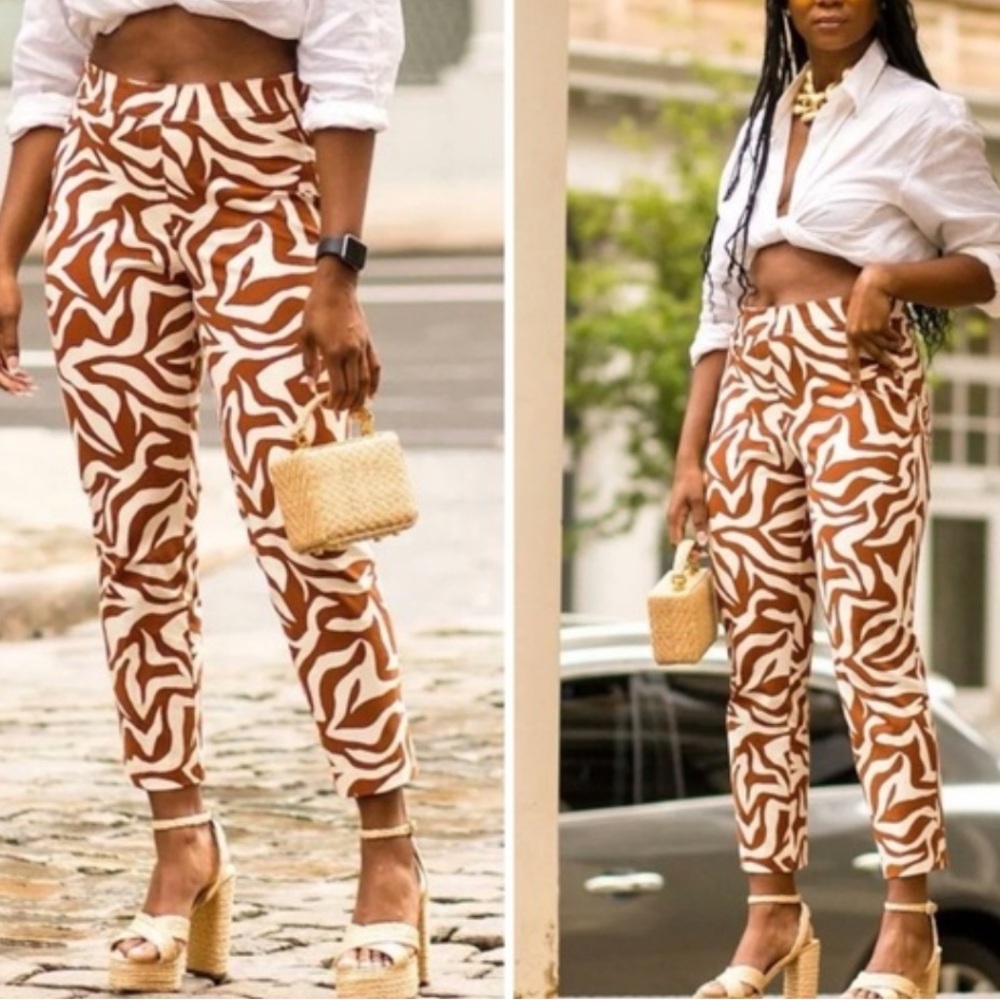 Spanx Clay Zebra Stripe On the Go Printed Ankle Slim Straight Pants